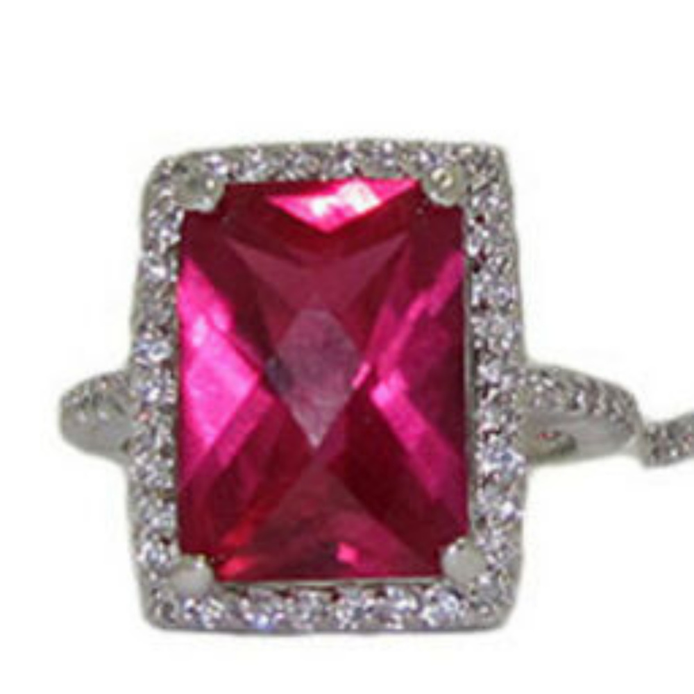 ring pink cz white gold plate inverted cushion Swarovski Stone Rose element New